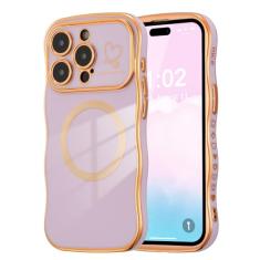ZTOFERA Capa magnética para iPhone 13 Pro Max de 6,7 polegadas, linda capa ondulada encaracolada com estampa de coração de amor, borda banhada de luxo, proteção total para câmera, à prova de choque,