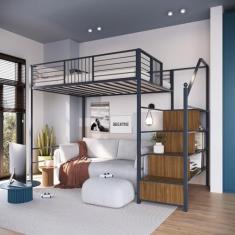 Beliche Suspenso com Escada Morgan Solteiro Cinza Escuro