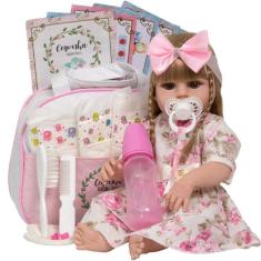 Boneca Tipo Reborn Princesa Loira 46cm Com Bolsa Maternidade - Cegonha