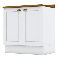Balcão 2 Portas 80cm Americana Branco com Tampo Nature - Móveis Henn, 