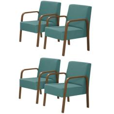 Kit 4 Poltronas Decorativas 1 Lugar Jade Braço Madeira D Salla Suede, 