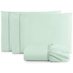 Jogo De Lençol Cama Casal 3 Peças Percal 400 Fios Verde Água
