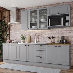 Cozinha Completa 6 Peças com Aéreo Microondas Emily Cinza/Nature