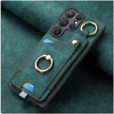 Capa de telefone com suporte de anel para Samsung Galaxy S21 S20 FE S24 S23 S22 Ultra S10 Plus S9 S8 Capa magnética de couro com compartimento para cartão, verde, para Galaxy S20 Ultra