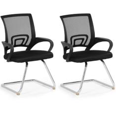 Kit 2 Cadeiras de Escritório Secretária Base Fixa - Preto