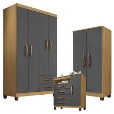 Guarda Roupa Solteiro Modena 4 Portas com Cômoda Gaveteira Cannes e Ar