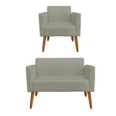 01 Namoradeira E 01 Poltrona Marisa Suede Marrom Rato - DROSSI