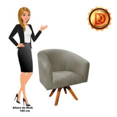 Poltrona Giratória Stella Suede Marrom Rato Base Madeira - D'ROSSI