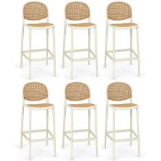Kit 6 Banqueta Alta Com Encosto Roma Em Polipropileno - Nude