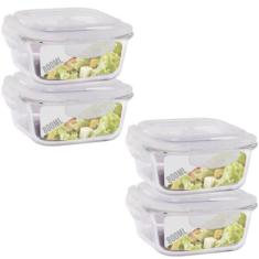 Conjunto 4 Potes Vidro Hermético Marmita Tampa Vedação 800ml - QUALITY