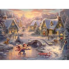 Ceaco - Thomas Kinkade - Mickey e Minnie Sweetheart Holiday - Quebra-cabeça de 1000 peças
