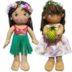 Boneca De Pano Negra Pequena Praiana  Fofa 34cm