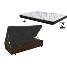Cama Box Baú Solteiro Conforto Suede Marrom + Colchão Solteiro Conforto Espuma D33 Com EPS 30x88x188