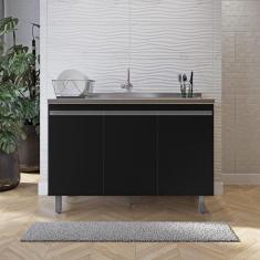 Balcão Gabinete De Pia Sem Tampo 120cm 3 Portas Malu - Nathan Móveis Cor Preto