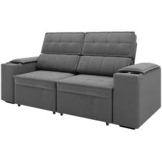 Sofá Retrátil Reclinável 3 Lugares Veludo Joly Cancún Gralha Azul Esto