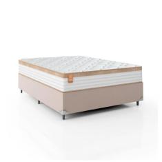 Cama Box Casal Colchão Molas Ensacadas Real 138x188x65cm Branco/Bege -