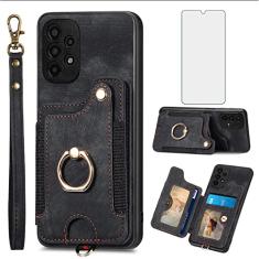 Capa de telefone para Samsung Galaxy A13 4G capa carteira com protetor de tela de vidro temperado alça de pulso cordão RFID suporte de cartão de crédito anel suporte acessórios de celular A 13 LTE