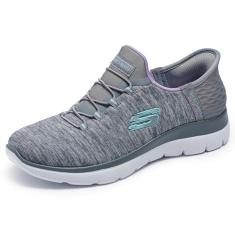 Skechers Tênis feminino Hands Free Slip Ins Summits Dazzling Haze, Cinza-menta, 34