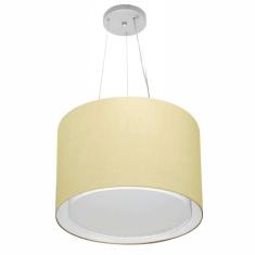 Lustre Pendente Cilíndrico Duplo Md-4304 Cúpula em Tecido 40x30cm Algodão Crú - Bivolt