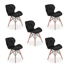 Kit 05 Cadeiras Charles Eames Eiffel Slim Wood Estofada - Preta