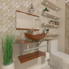 Gabinete de Vidro 60cm Inox com Cuba Oval Dourado Real