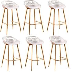 Conjunto com 6 Banquetas Alta com Encosto e Apoio para Pés Clarice Nude