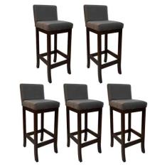 Kit 5 Banquetas Média de Madeira para Bancada Capuccino Melody Suede C