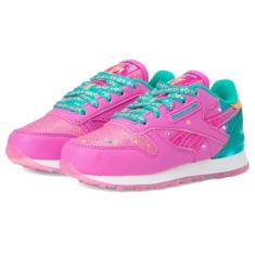 Reebok Tênis infantil unissex de couro clássico Step N Flash (bebê/criança pequena), Rosa laser/azul-petróleo/brilho do deserto, 15