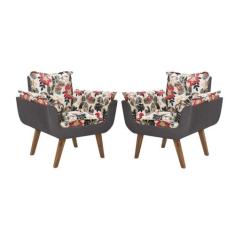 Kit 02 Poltronas Decorativas Opala Suede Composê Estampado Beer e Bege