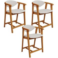 Kit 03 Banquetas Baixa Cozinha Sala De Jantar Bancada Cecília L02 Bouclê Cru - Lyam Decor