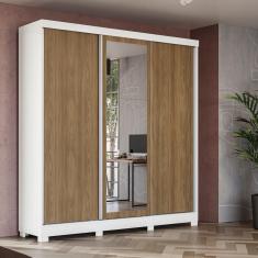 Guarda Roupa Casal CB06N577 3 Portas de Correr 2 Gavetas MDP Branco-Nogueira Kappesberg