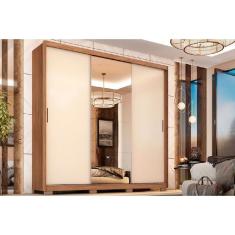Guarda Roupa Casal Dalila Flex 3 Portas de Correr 2 Gavetas 100% MDP Amêndola-Off White Demóbile