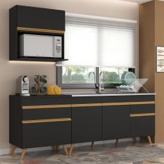 Cozinha Compacta Veneza GB Multimóveis MP2075 com Armário e Balcão Preta