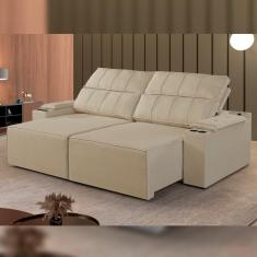 Sofá Retrátil e Reclinável 4 Lugares 250cm M182 Yescasa Linho/Bege Escuro