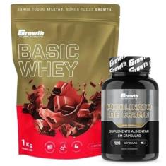 Whey Protein Basic 1Kg + Cromo Picolinato 120 Caps Growth, Chocolate