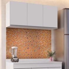 Armário Aéreo de Cozinha Lavanderia 03 Portas Tina Branco 120 Cm L06 -