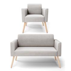 Sofá Namoradeira Com Poltrona Pés Palito Natural Marisa Veludo D03 - D\'rossi Cor Cinza