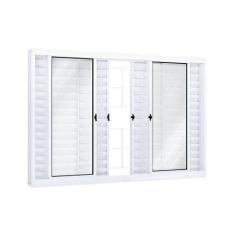 Janela de Correr Aço Veneziana 6 Folhas com Grade Quadrada Riobras 120cmx150cm Branco