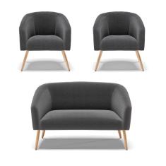 Kit 1 Sofá Namoradeira e 2 Poltronas Stella Bouclê Pés Palito Natural - D`Rossi