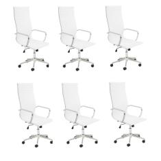 Kit 6 Cadeiras de Escritório Presidente Giratória Sevilha Branco