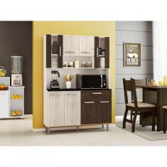 Armário de Cozinha 8 Portas 1 Gaveta Gabi Poliman Móveis Branco/Rovere/Amêndoa