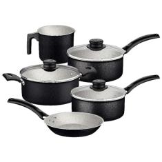 Jogo de Panelas Tramontina Turim em Aluminio com Revestimento Interno e Externo em Antiaderente Starflon Max Preto 05 Peças