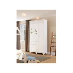 Guarda Roupa Bebê Moveis Peroba Bolinha MDF 03 portas , BRANCO