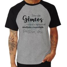 Camiseta Raglan Sou de Gêmeos - Foca na Moda, Cinza, Preto, GG