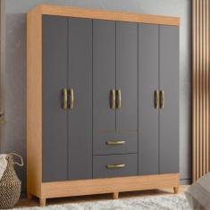 Guarda Roupa Casal 6 Portas 2 Gavetas Mobi Albatroz, Freijo/Titanium