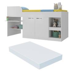 Cama Solteiro Multifuncional com Colchão Incluso 2 Portas e Escrivanin