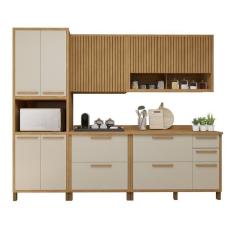 Cozinha Completa Torino Com 2 Aéreos, 2 Balcões E 1 Paneleiro Cinamomo-off White