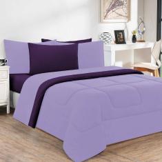 Kit Edredom Malha 100% Algodão Gran Moratta 3 Peças King - Lilás-roxo
