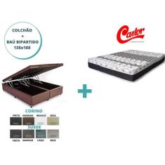 Conjunto Cama Box Baú Bipartido + Colchão Castor Molas Class 138x188x6