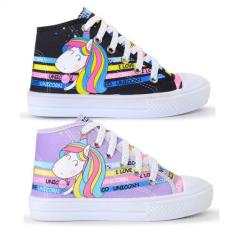 Kit 2 Tênis Infantil Feminino Unicórnio Botinha Menina 040 - Lukys, 25